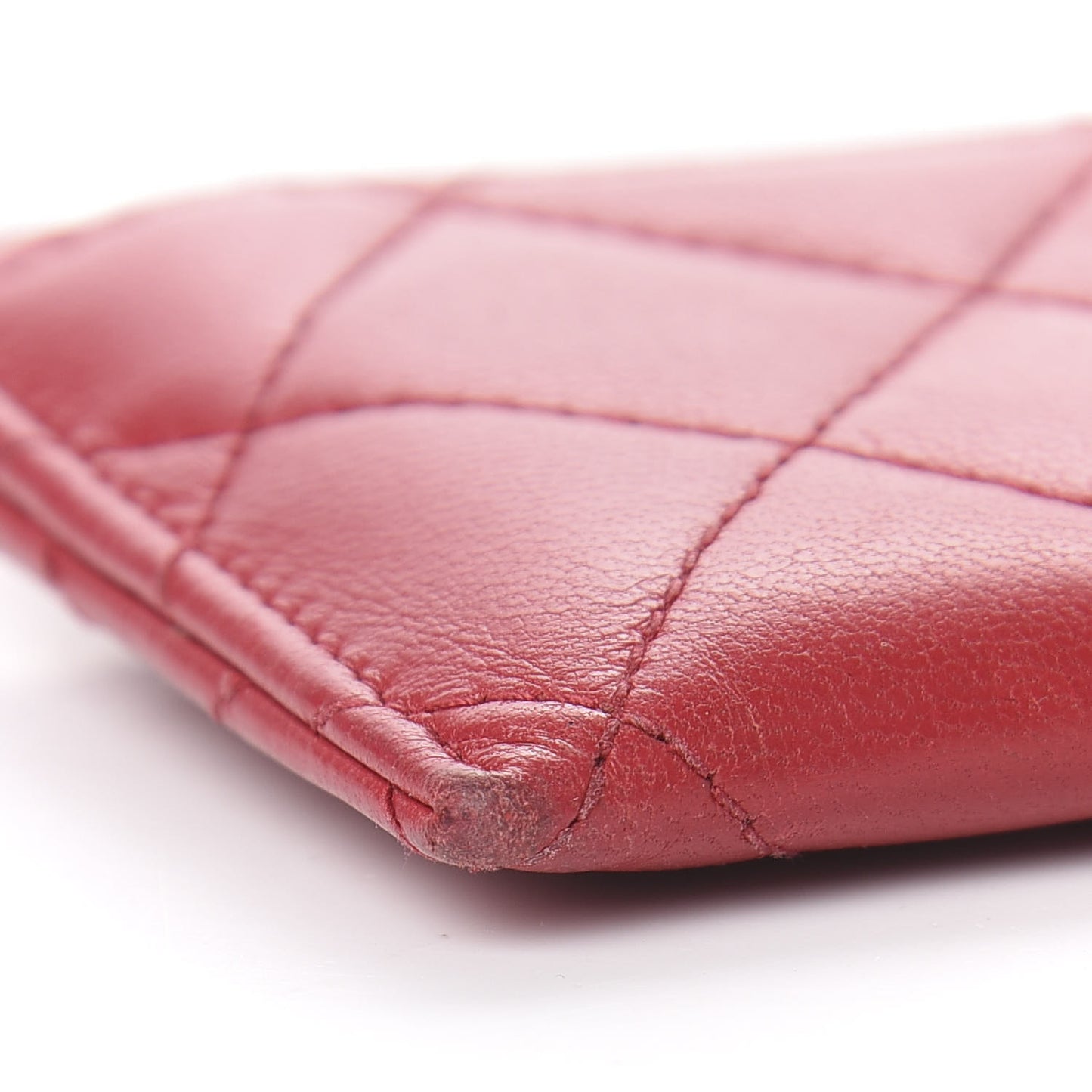 Lambskin Quilted Card Holder Red