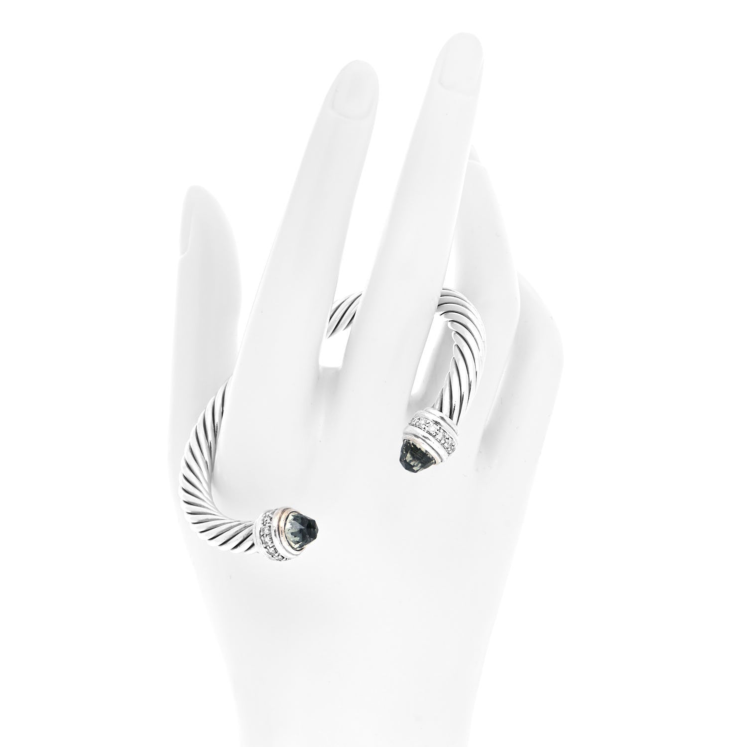 David Yurman Sterling Silver Diamond Prasiolite 7mm Cable Classics Bracelet 2 of 5
