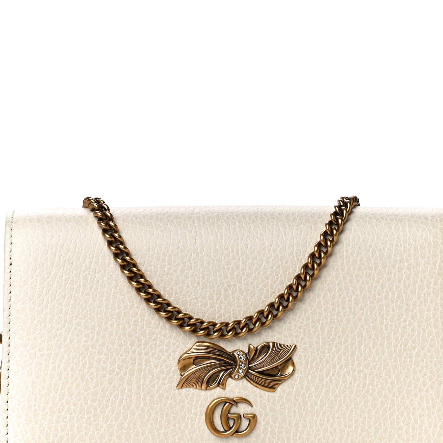Calfskin GG Marmont Bow Chain Wallet White