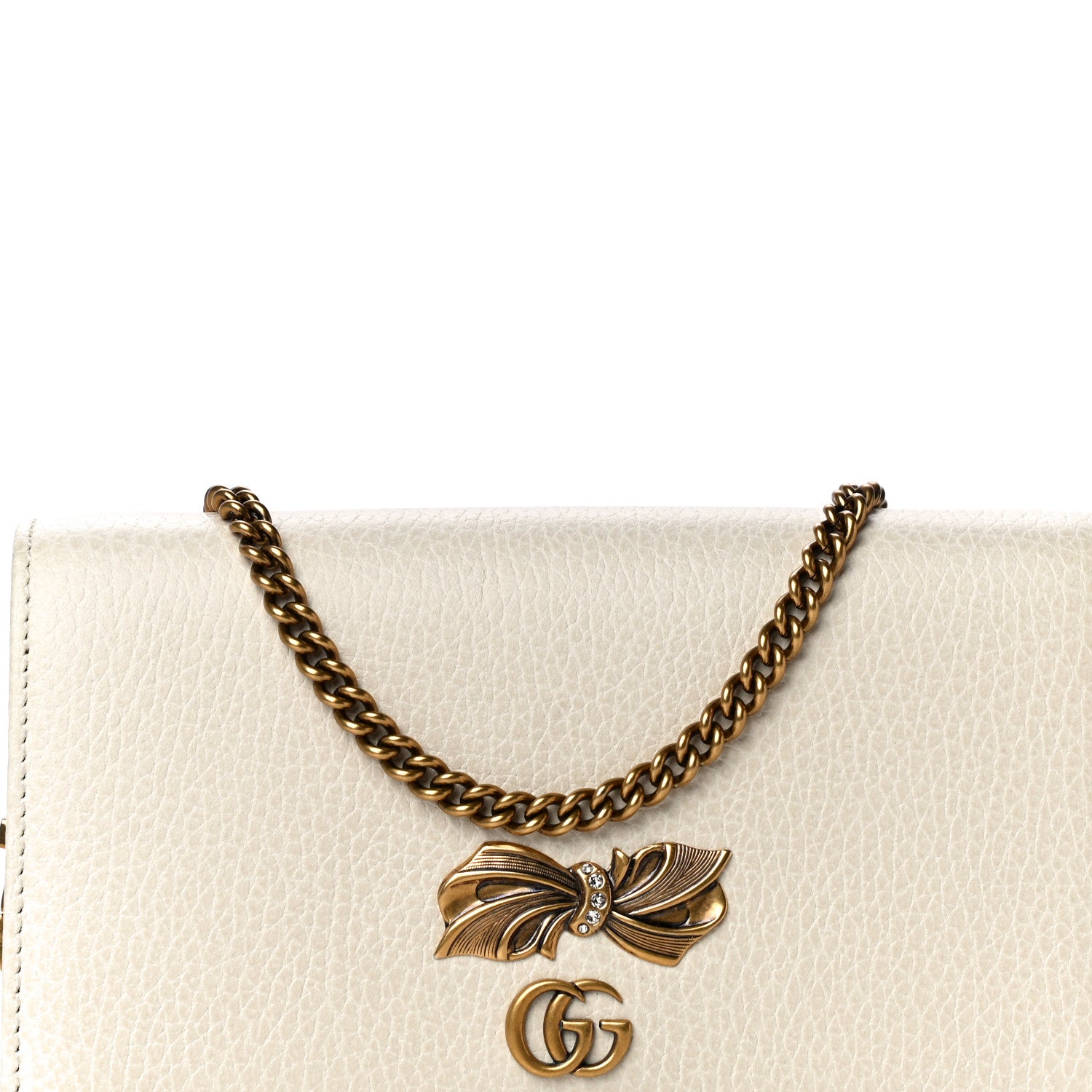 Gucci Calfskin GG Marmont Bow Chain Wallet White 6 of 12
