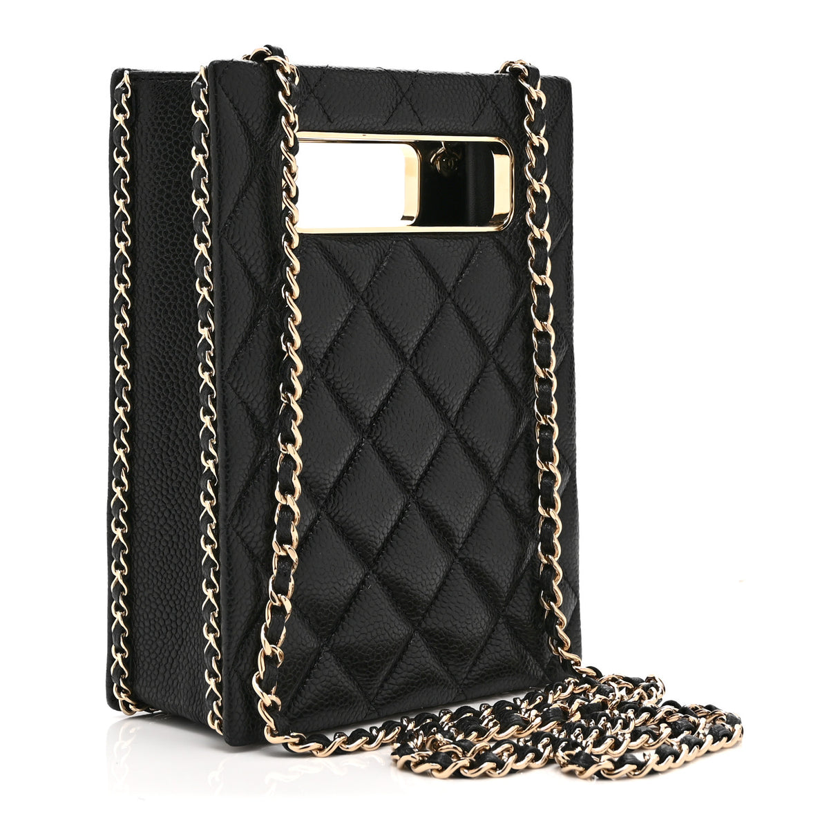 Caviar Quilted Evening Box Bag Black