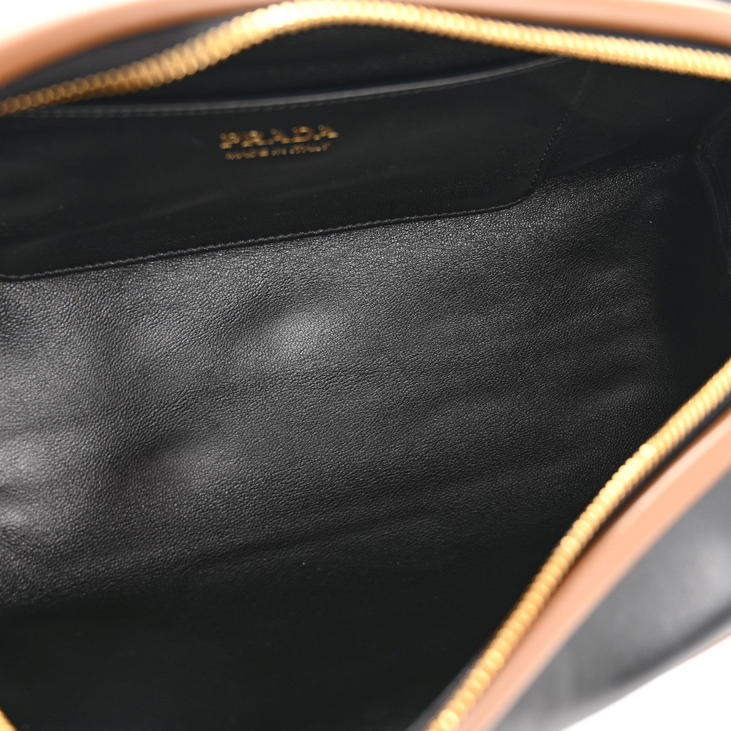 Prada Soft Calfskin Swing Shoulder Bag Black Hazelnut 5 of 12