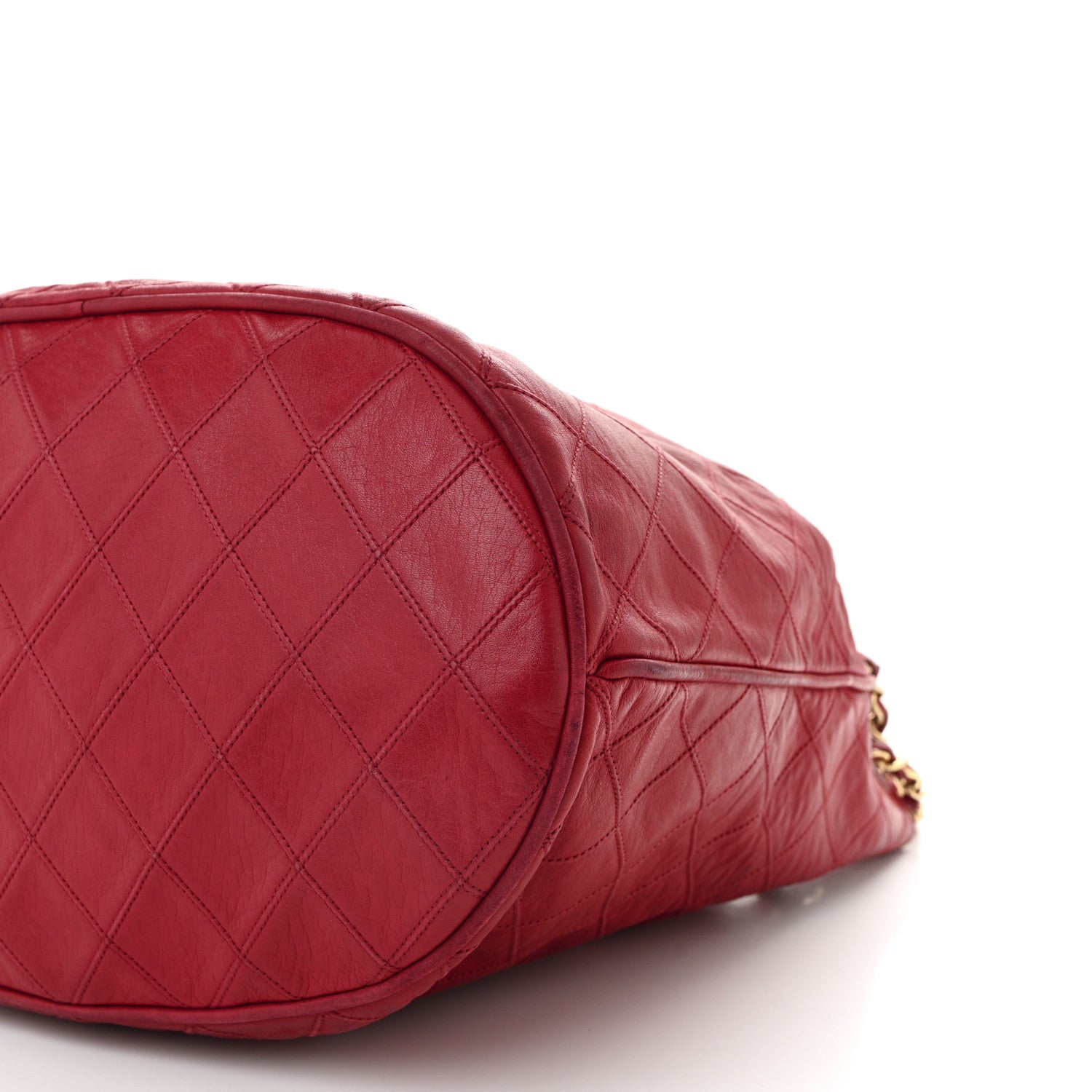 Chanel Lambskin Diamond Stitched CC Drawstring Shoulder Bag Red 11 of 12