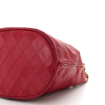 Chanel Lambskin Diamond Stitched CC Drawstring Shoulder Bag Red 11 of 12