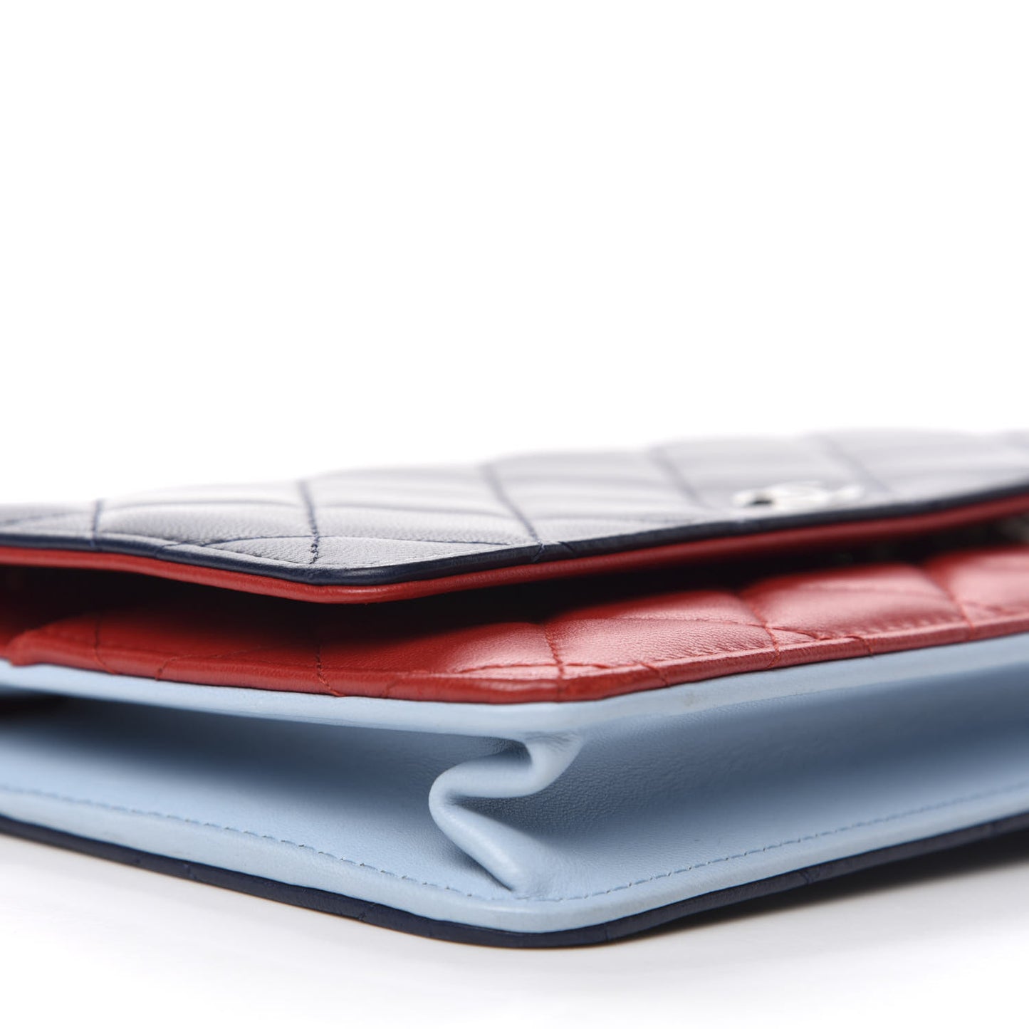 Lambskin Quilted Tri-Color Wallet On Chain WOC Red Blue