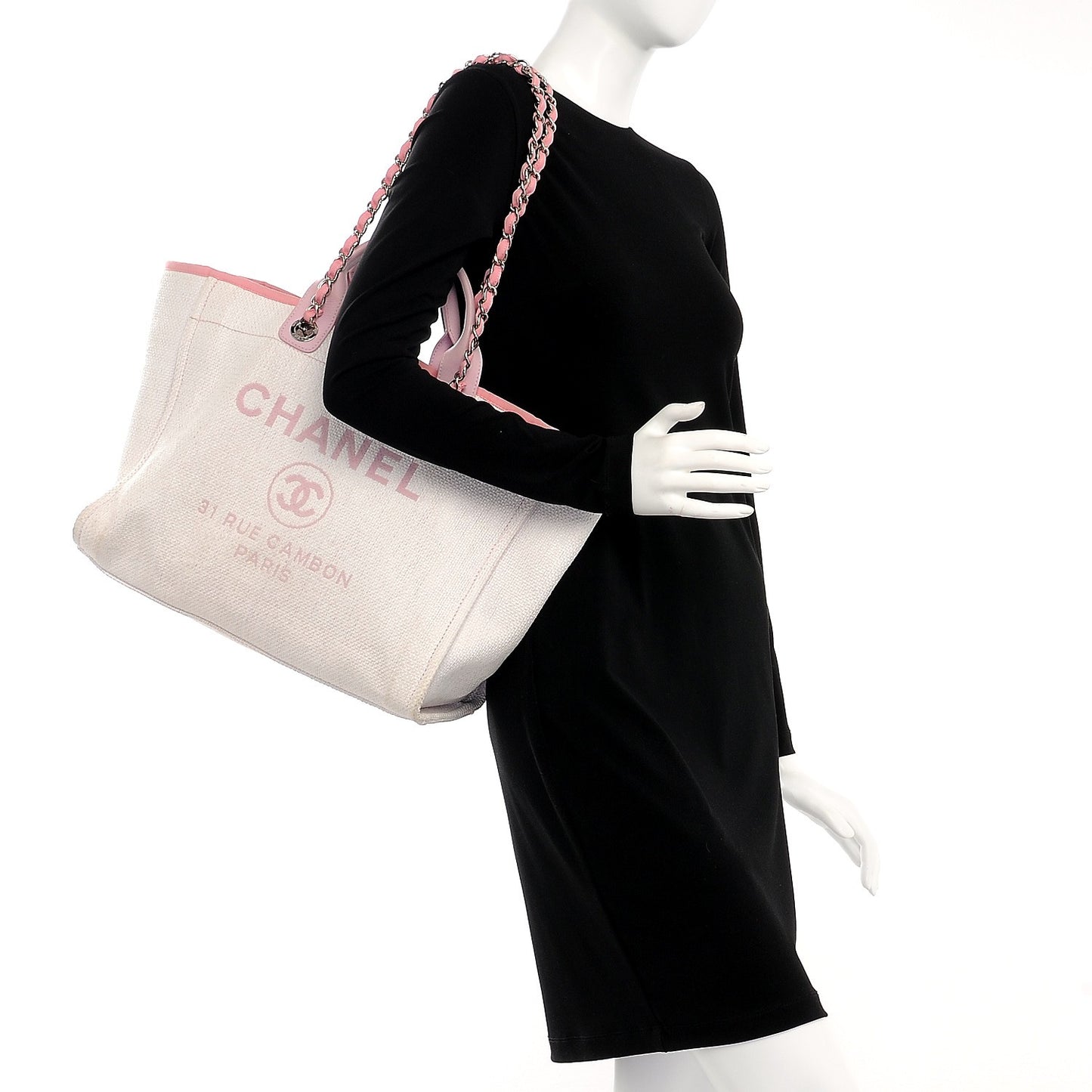 Canvas Large Deauville Tote White Pink
