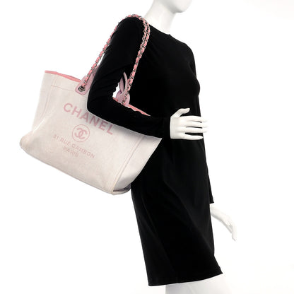 Chanel Canvas Large Deauville Tote White Pink 2 of 10
