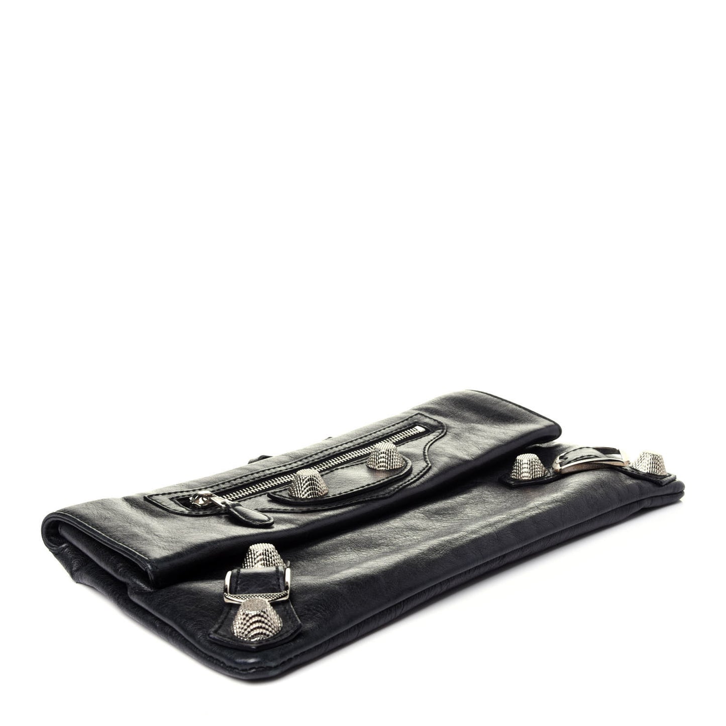 Agneau Giant 21 Silver Hardware Envelope Clutch Black