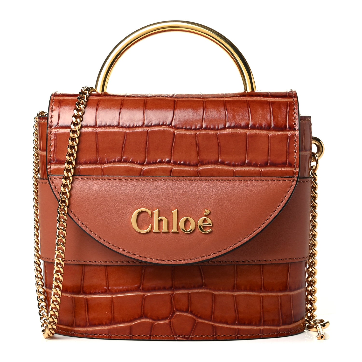 Chloe Calfskin Crocodile Embossed Small Aby Lock Chestnut Brown 1 of 4