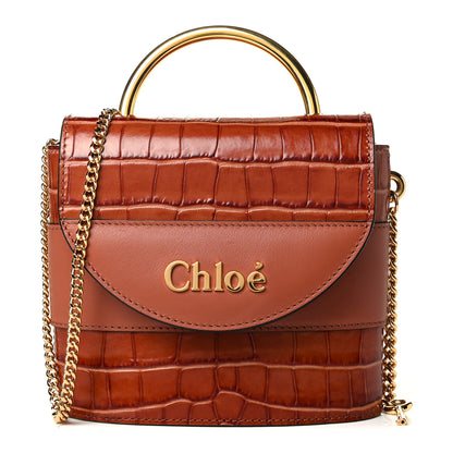 Chloe Calfskin Crocodile Embossed Small Aby Lock Chestnut Brown 1 of 4