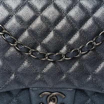 Chanel Metallic Caviar Quilted Maxi Double Flap Charcoal 8 of 11