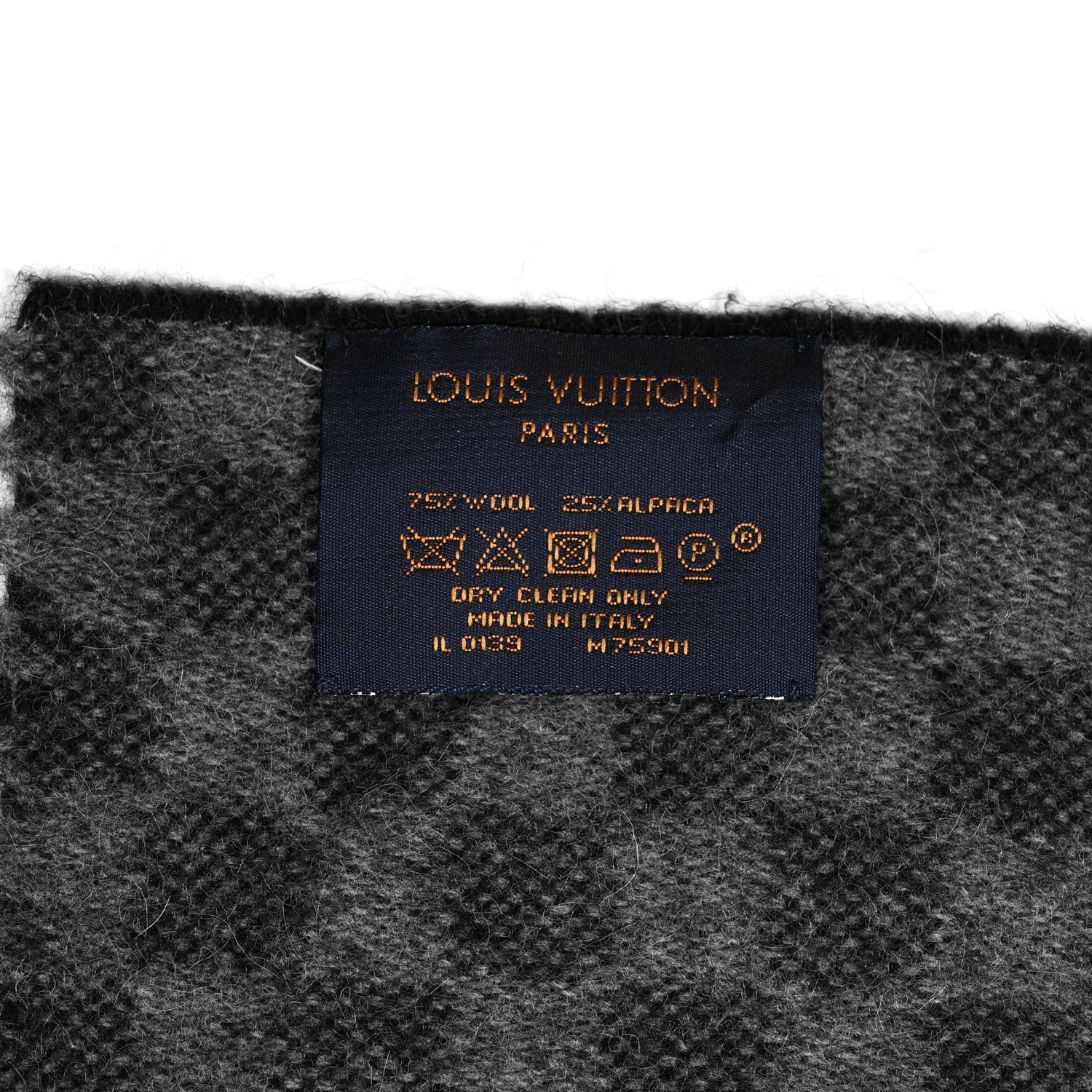 Louis Vuitton Wool Alpaca Damier Graphite Map Scarf Black 3 of 3