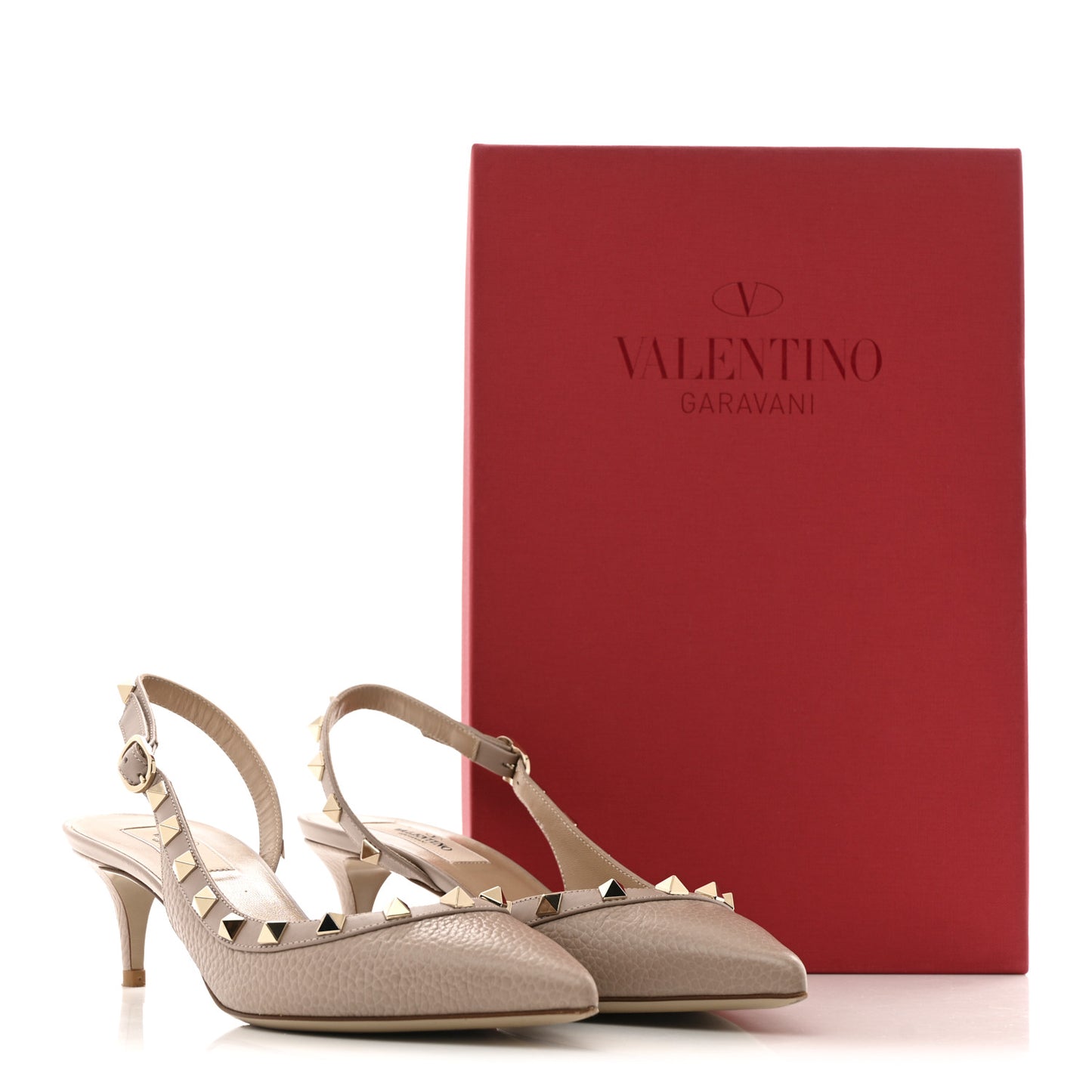 Pebbled Calfskin Rockstud Half D'Orsay Slingback 50mm Pumps 37.5 Poudre
