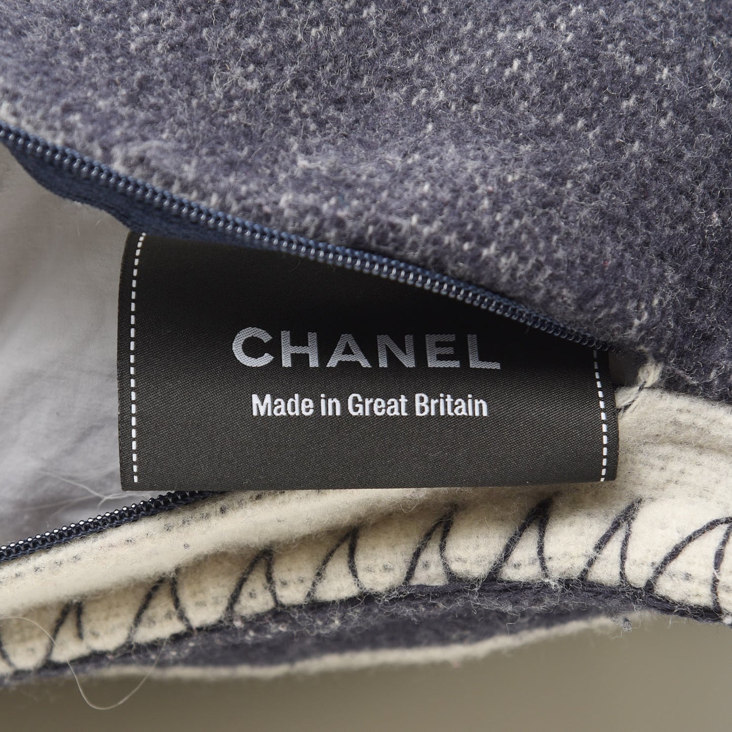 Merino Wool Cashmere CC Pillow White Navy Blue