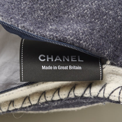 Chanel Merino Wool Cashmere CC Pillow White Navy Blue 4 of 4