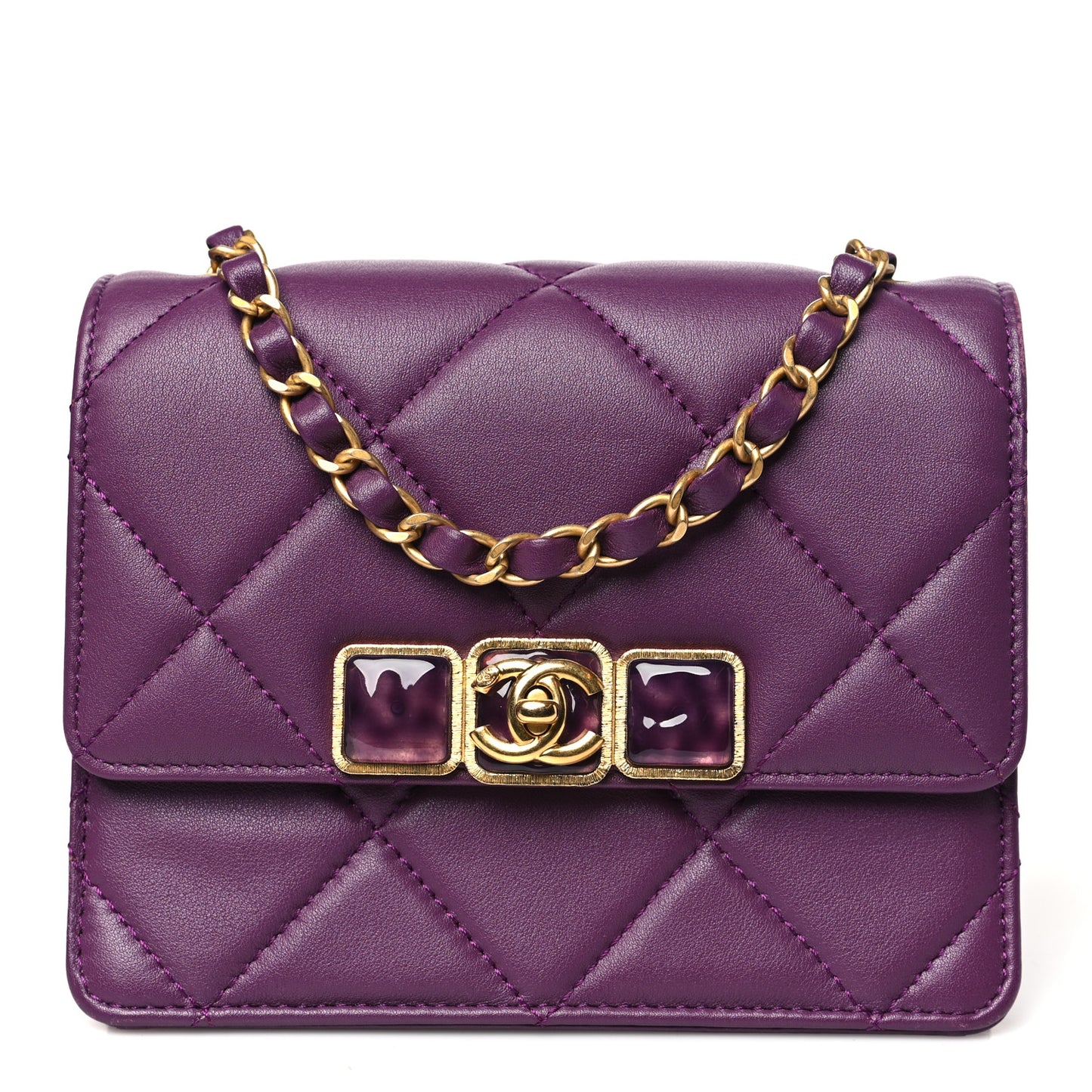 Calfskin Resin Quilted Mini Flap Purple