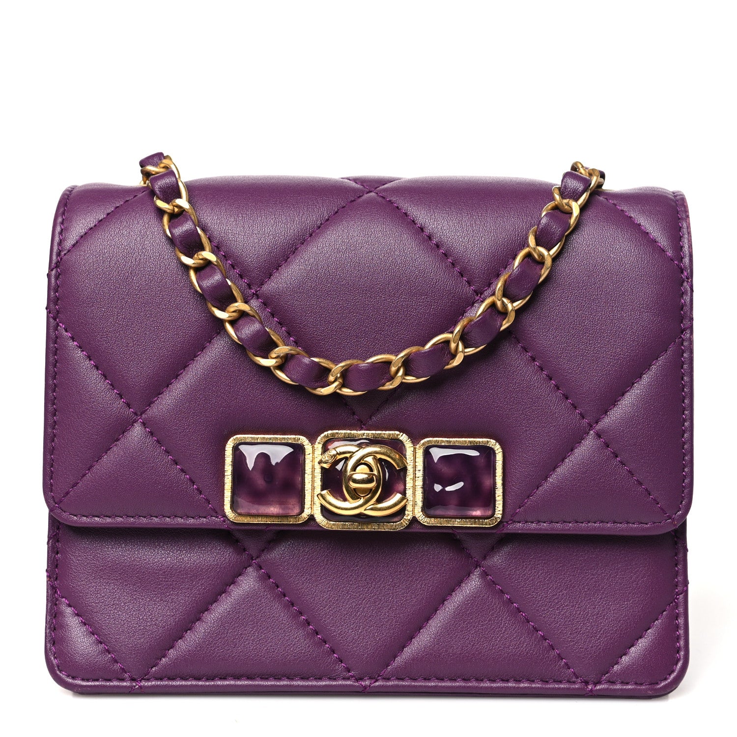 Chanel Calfskin Resin Quilted Mini Flap Purple 1 of 12