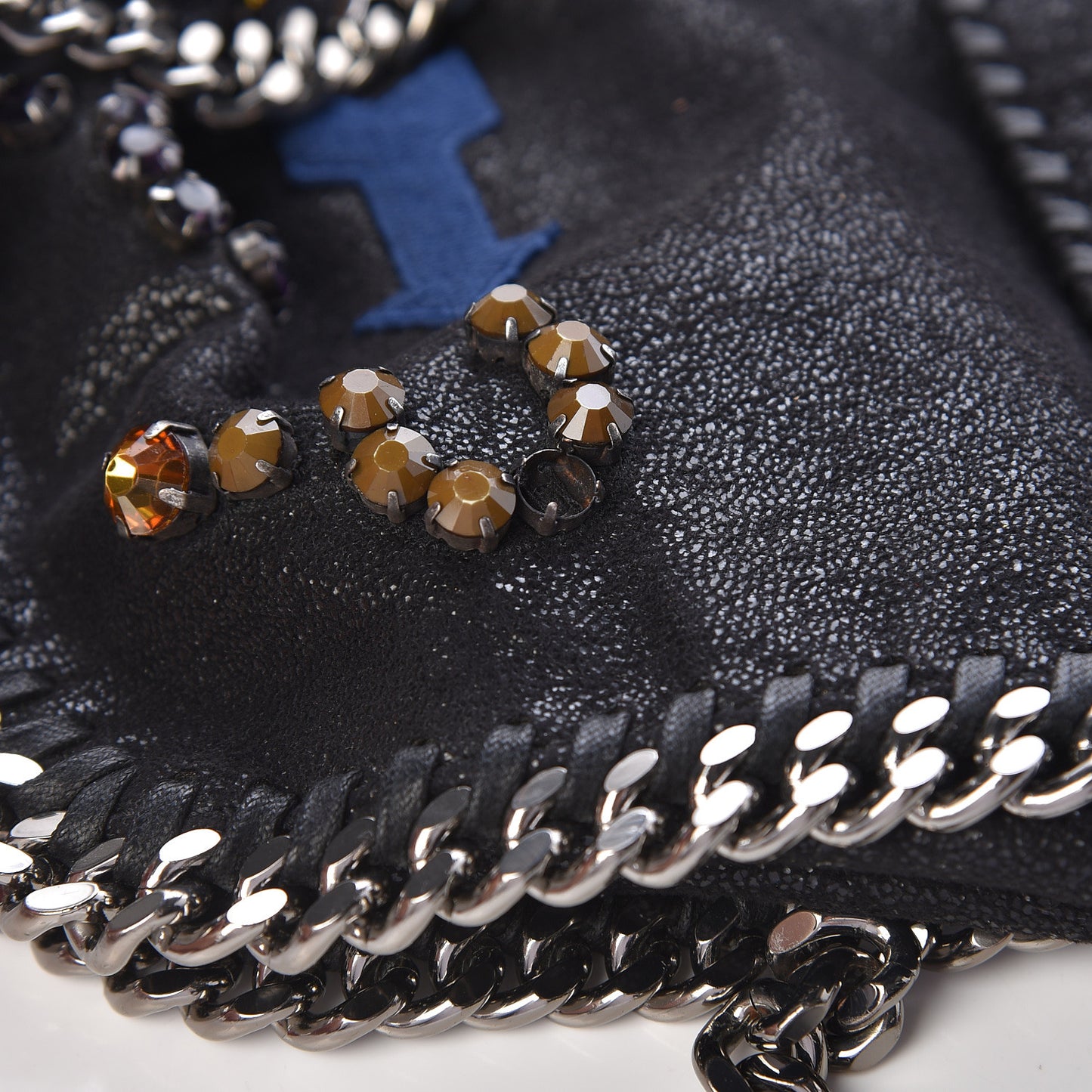 Embellished Shaggy Deer Small Falabella Fold Over Tote Black