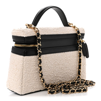 Chanel Tweed Calfskin Top Handle Slim Vanity Case With Chain Black Beige 3 of 11