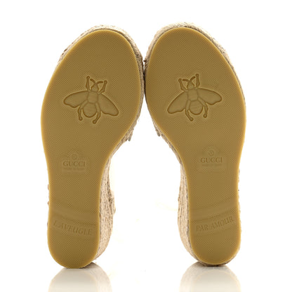 Gucci Monogram Patches Ankle Wrap Platform 35/120mm Espadrille Wedges 37 Beige White 5 of 9