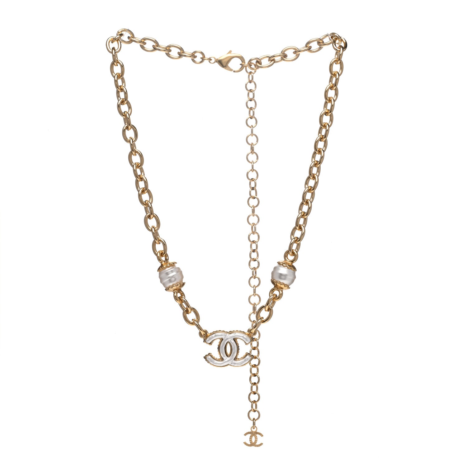 Chanel Metal Enamel CC Necklace Gold White 3 of 6