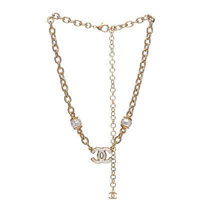 Chanel Metal Enamel CC Necklace Gold White 3 of 6