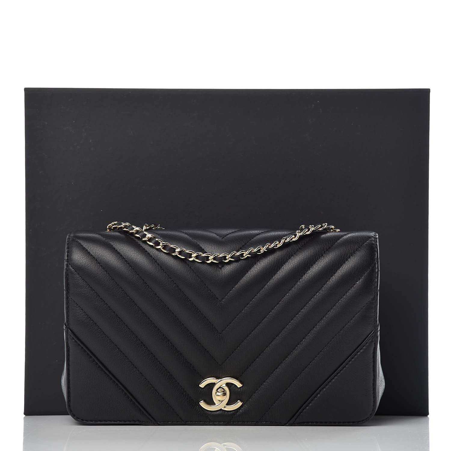Chanel Calfskin Chevron Quilted Statement Flap Black 10 of 10