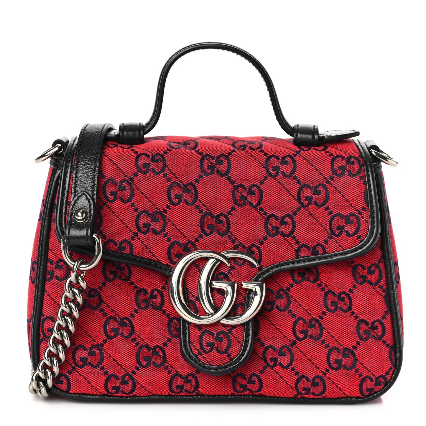 Monogram Multicolor Matelasse Diagonal Mini GG Marmont Top Handle Shoulder Bag Red Blue