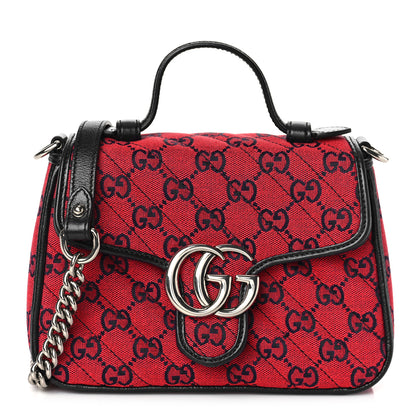 Gucci Monogram Multicolor Matelasse Diagonal Mini GG Marmont Top Handle Shoulder Bag Red Blue 1 of 9