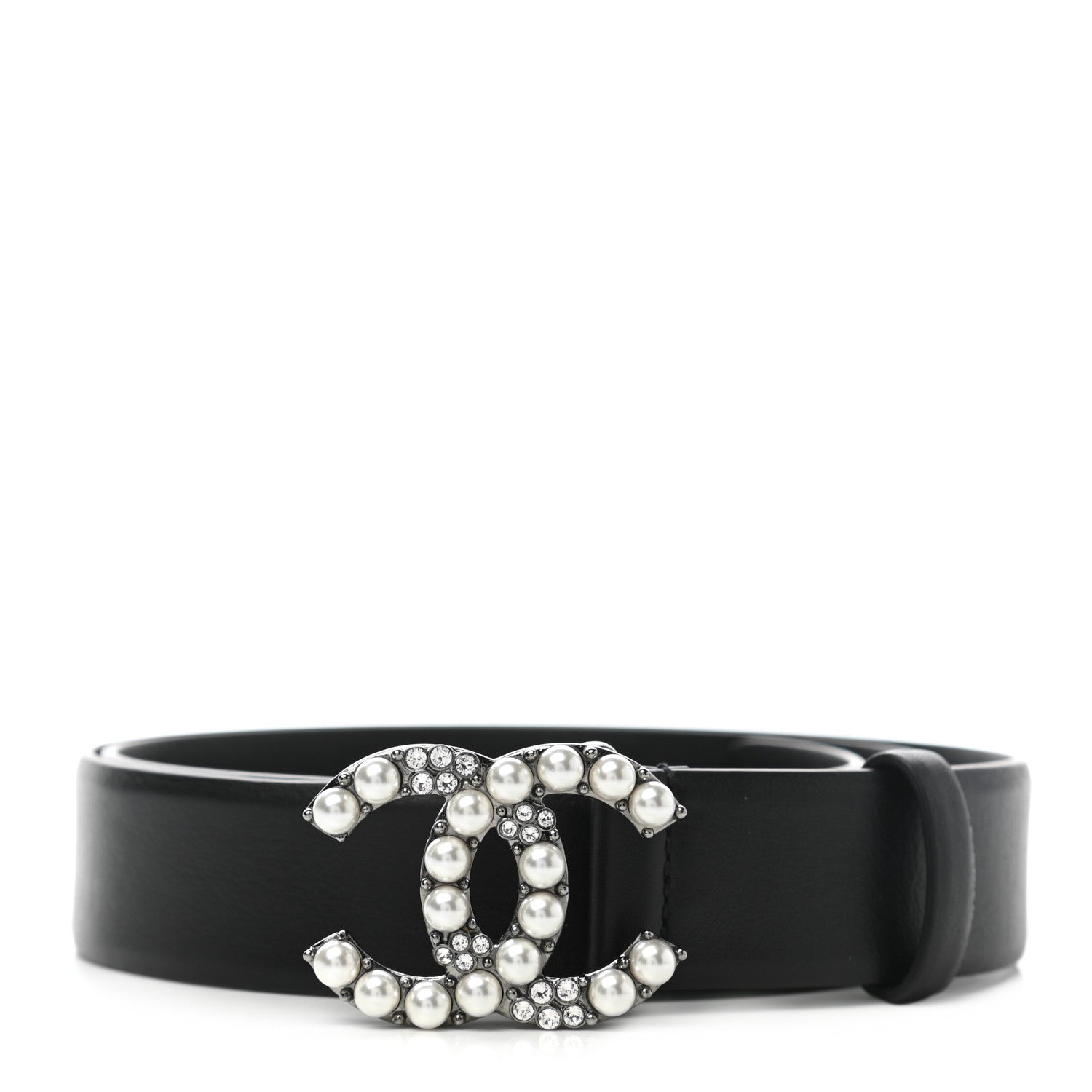Chanel Calfskin Pearl Crystal CC Belt 85 34 Black 1 of 7