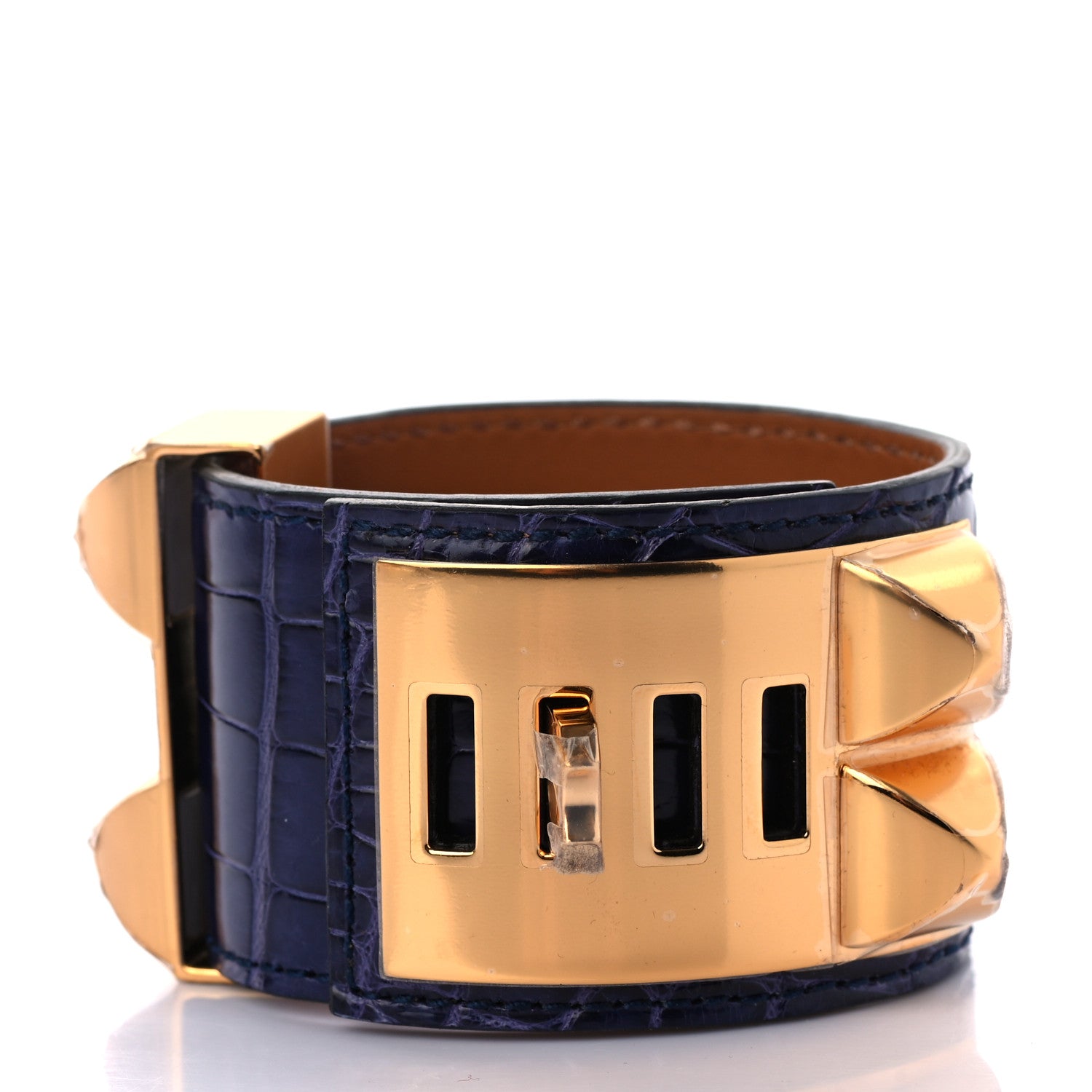 Hermes Shiny Alligator Collier De Chien CDC Bracelet T1 Bleu Encre 1 of 5