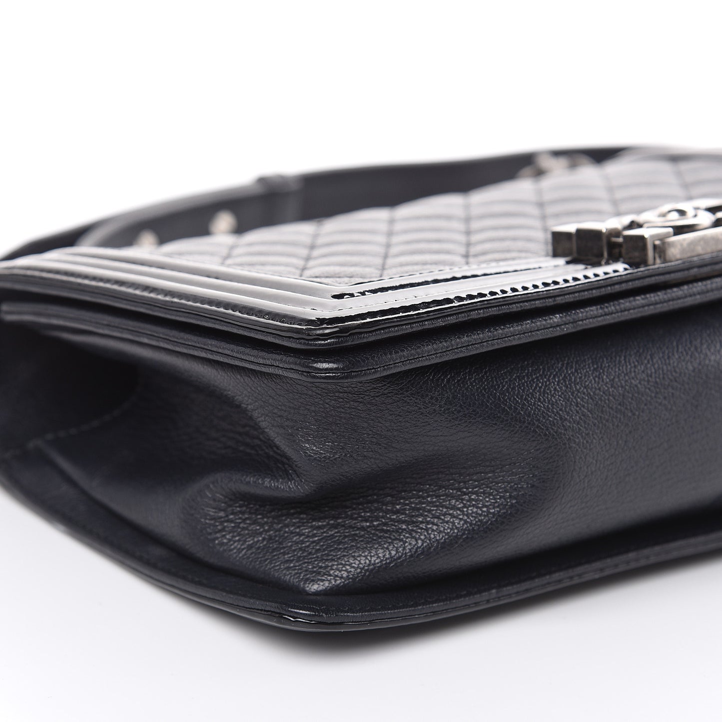 Goatskin Quilted Patent Medium Duo Boy Flap Black