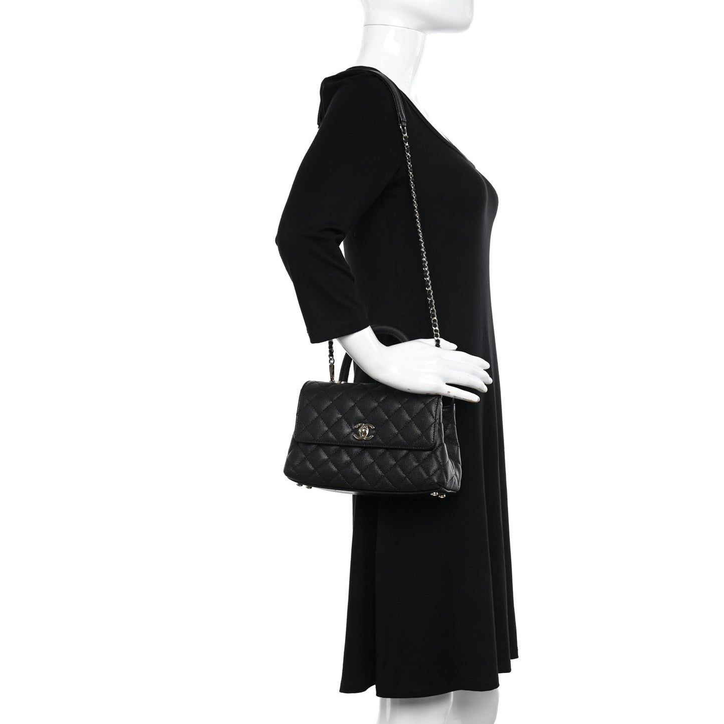 Caviar Quilted Mini Coco Handle Flap Black