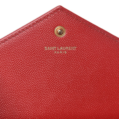 Saint Laurent Grain De Poudre Matelasse Chevron Monogram Chain Wallet New Red 6 of 14
