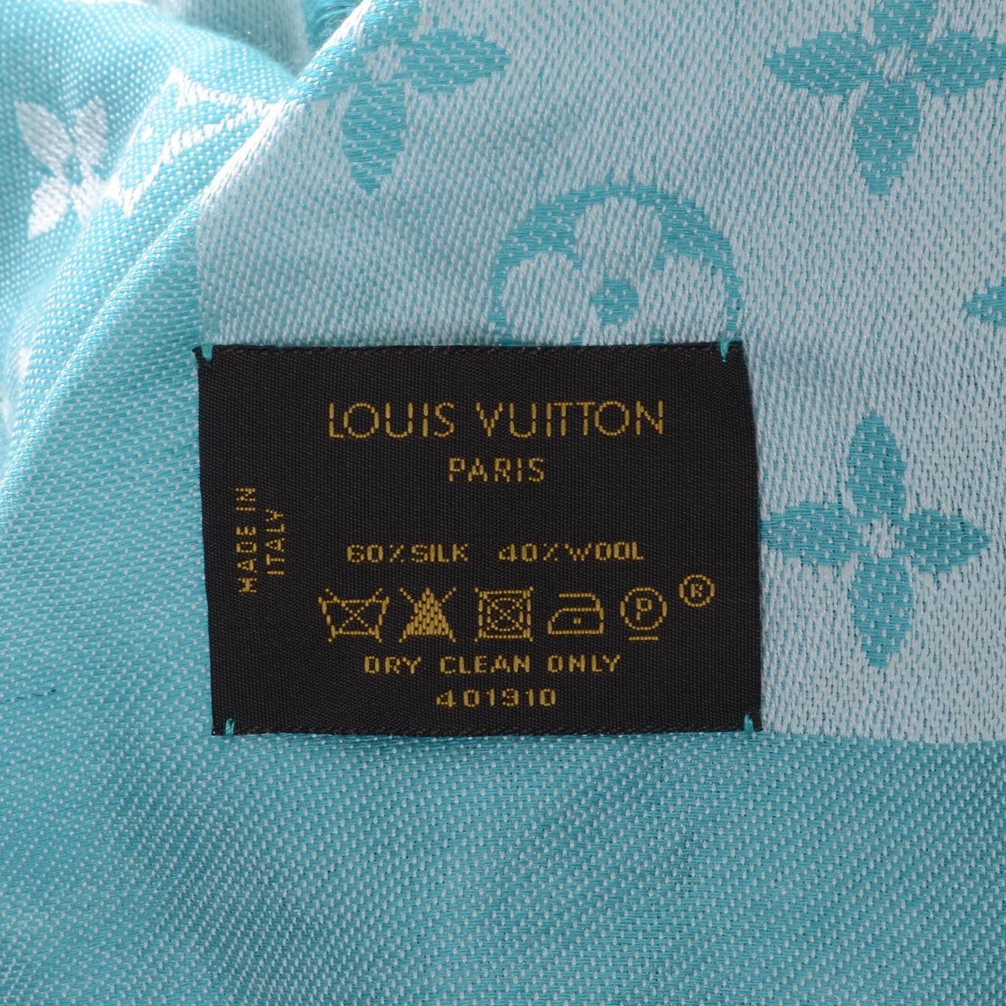 Wool Silk Monogram Stole Blue Lagon