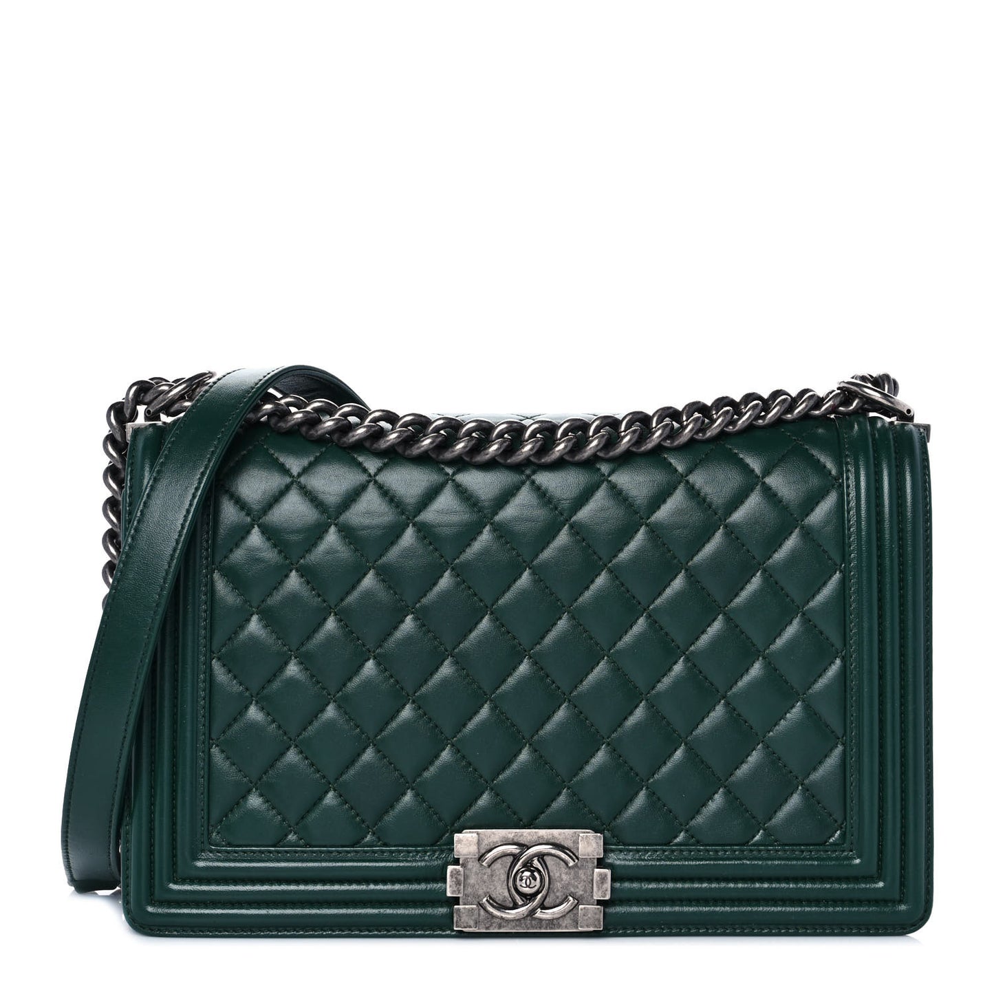 Lambskin Quilted New Medium Boy Flap Green