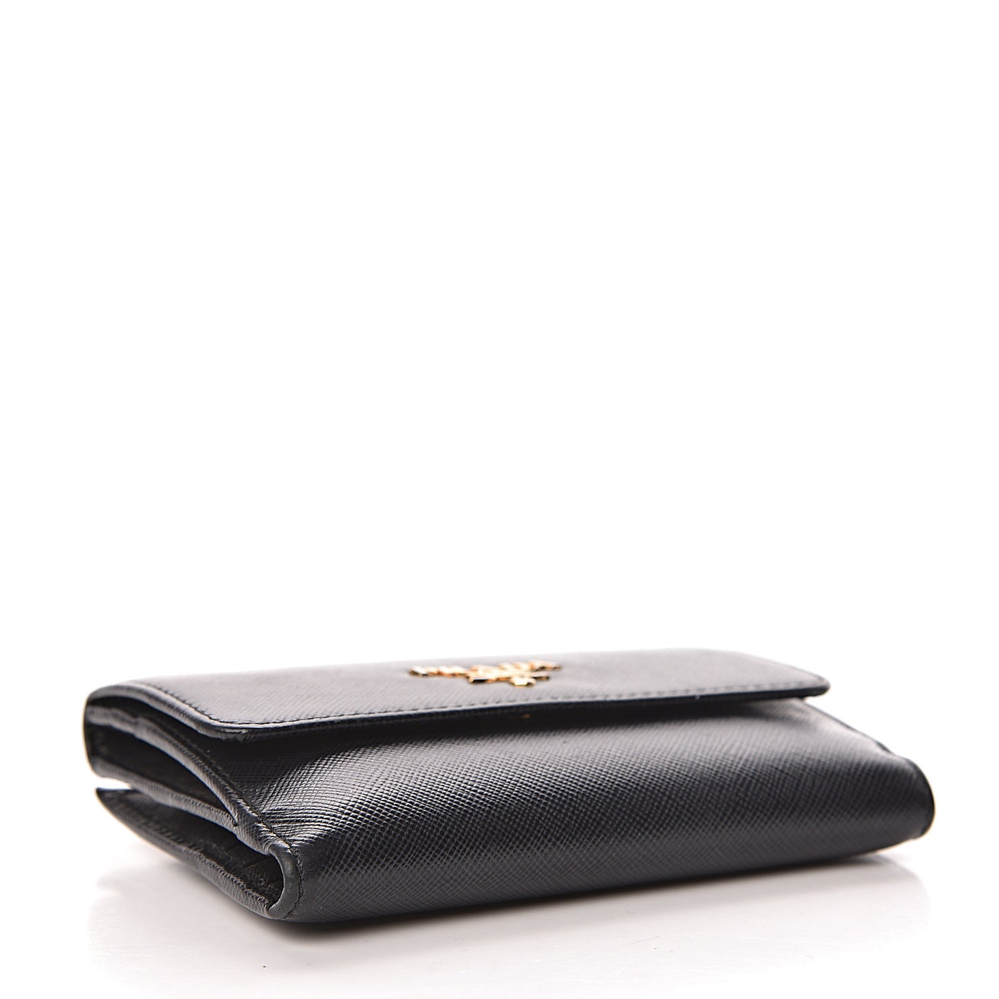 Saffiano Metal French Flap Compact Wallet Black