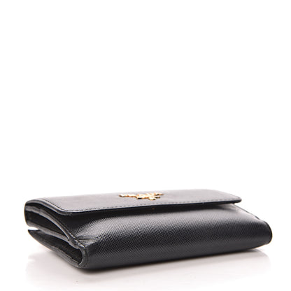 Prada Saffiano Metal French Flap Compact Wallet Black 4 of 7