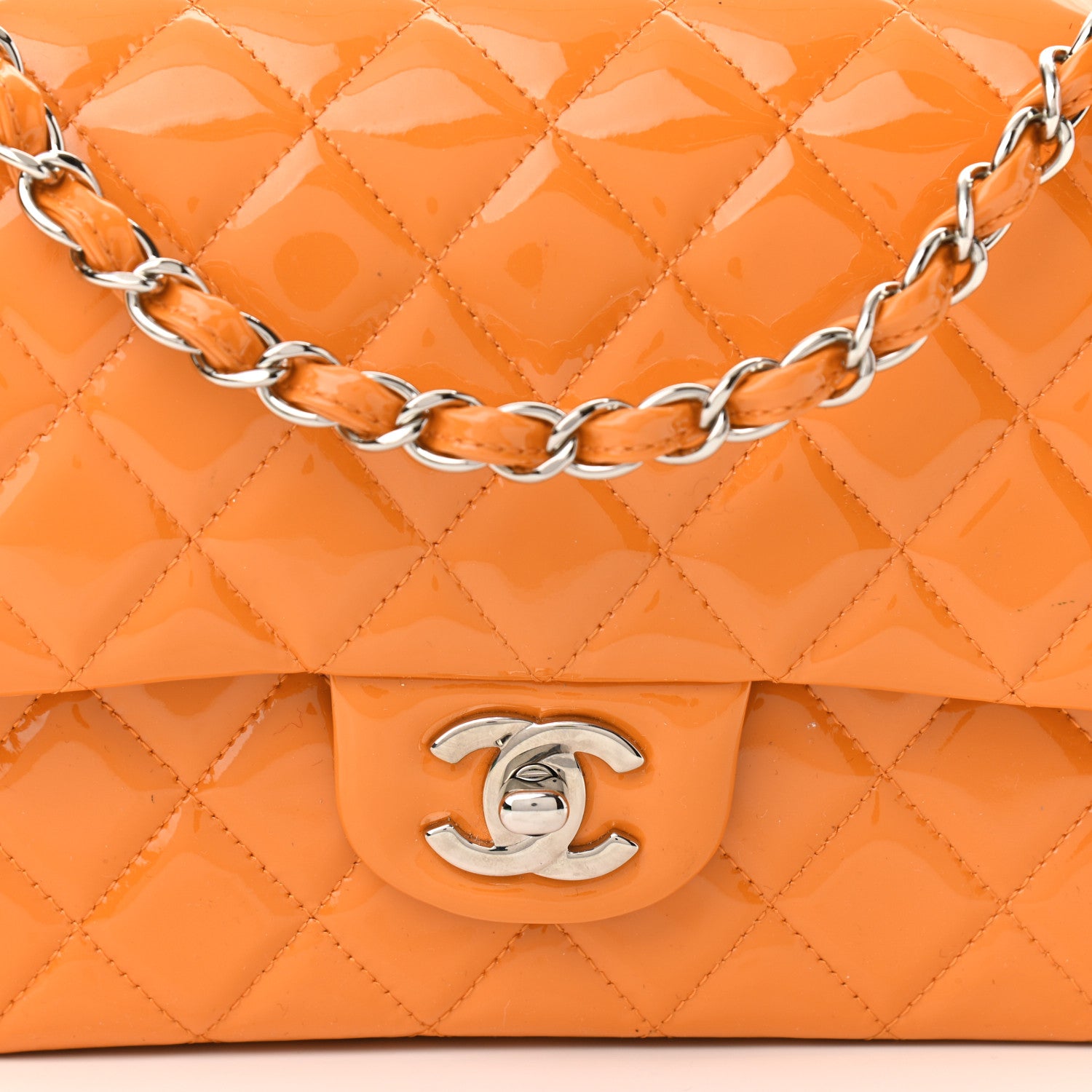 Chanel Patent Quilted Medium Double Flap Orange 7 of 11