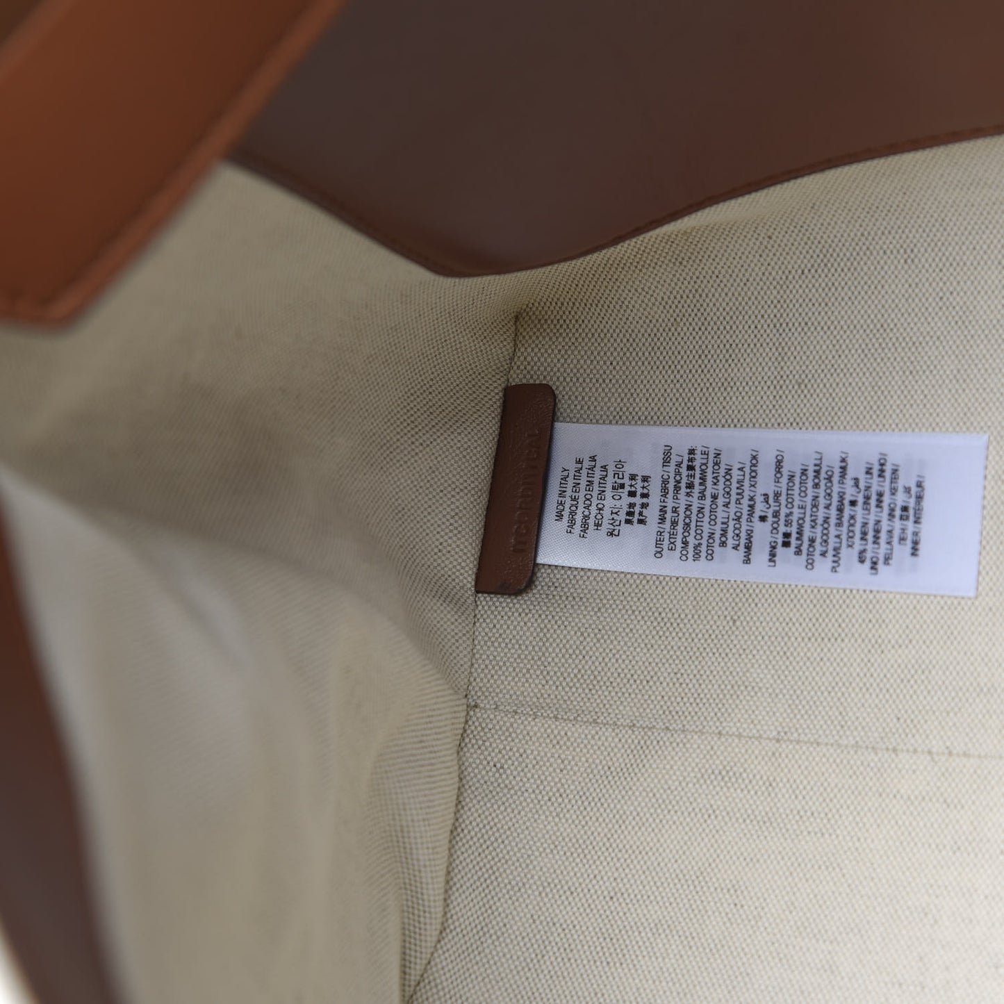 Calfskin Canvas Medium Society Tote Natural Malt Brown