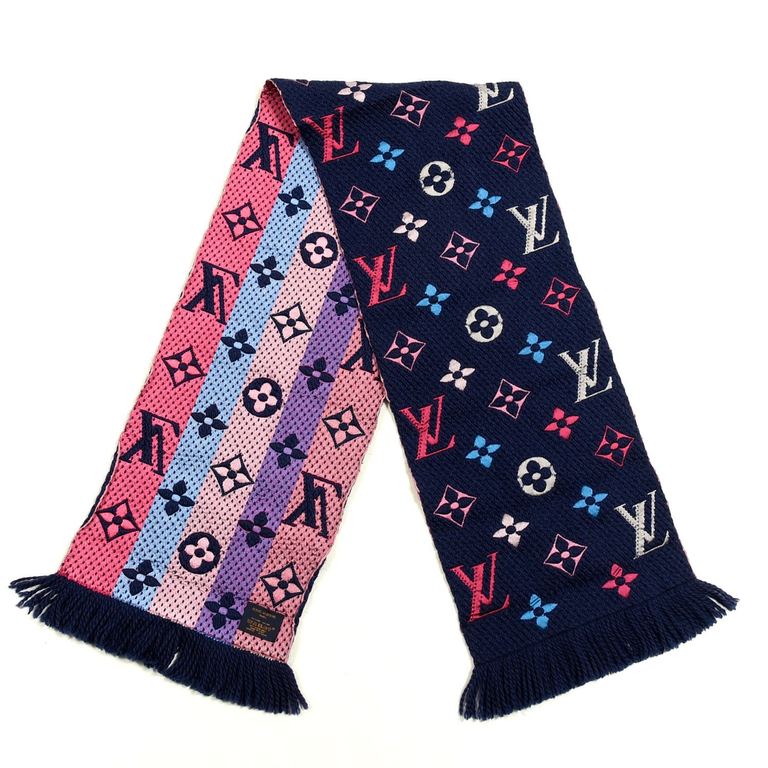 Louis Vuitton Wool Silk Rainbow Logomania Scarf Navy 2 of 3