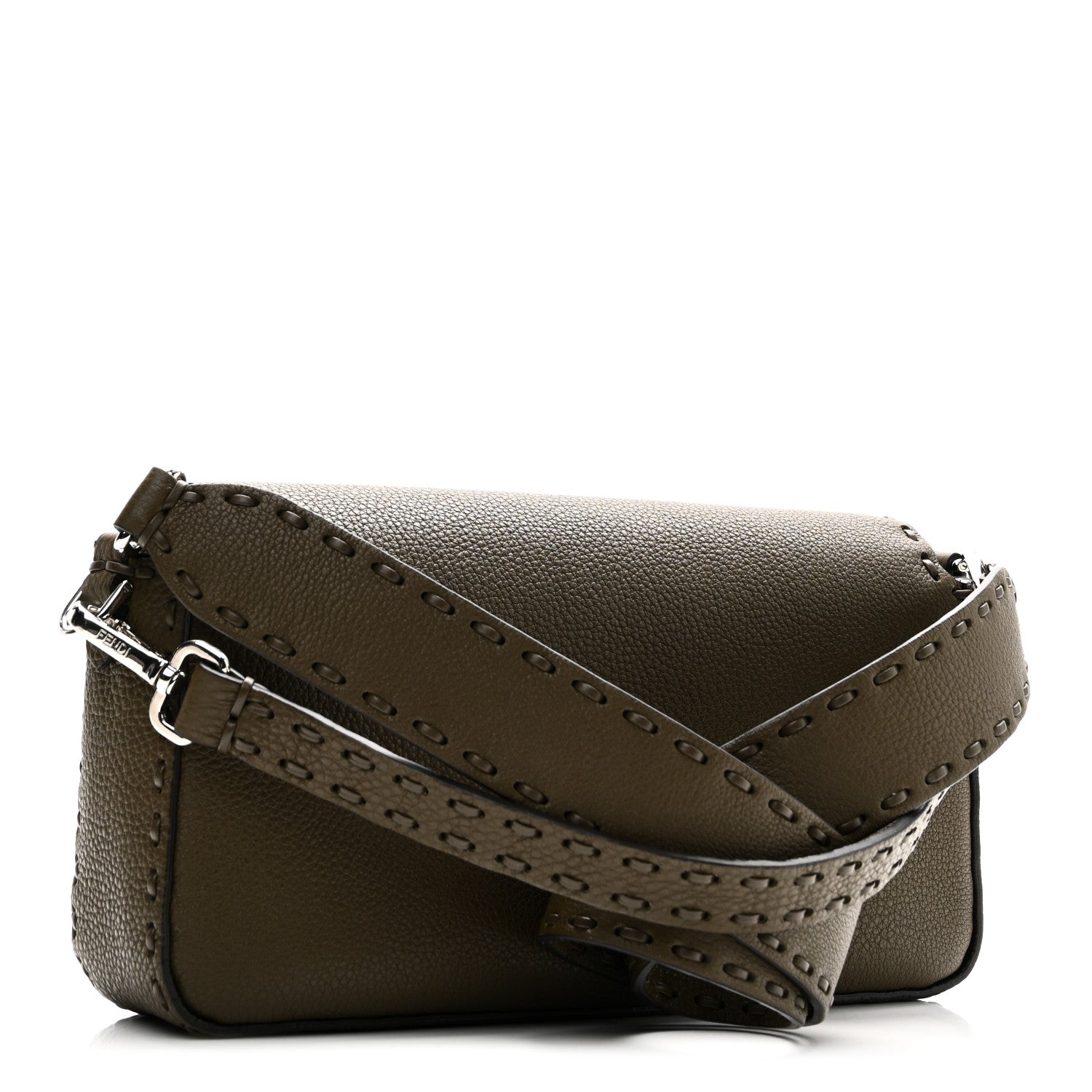 Fendi Cuoio Roma Sellerissima Nappa Sintetica Tape Stitch Baguette Wood 3 of 9