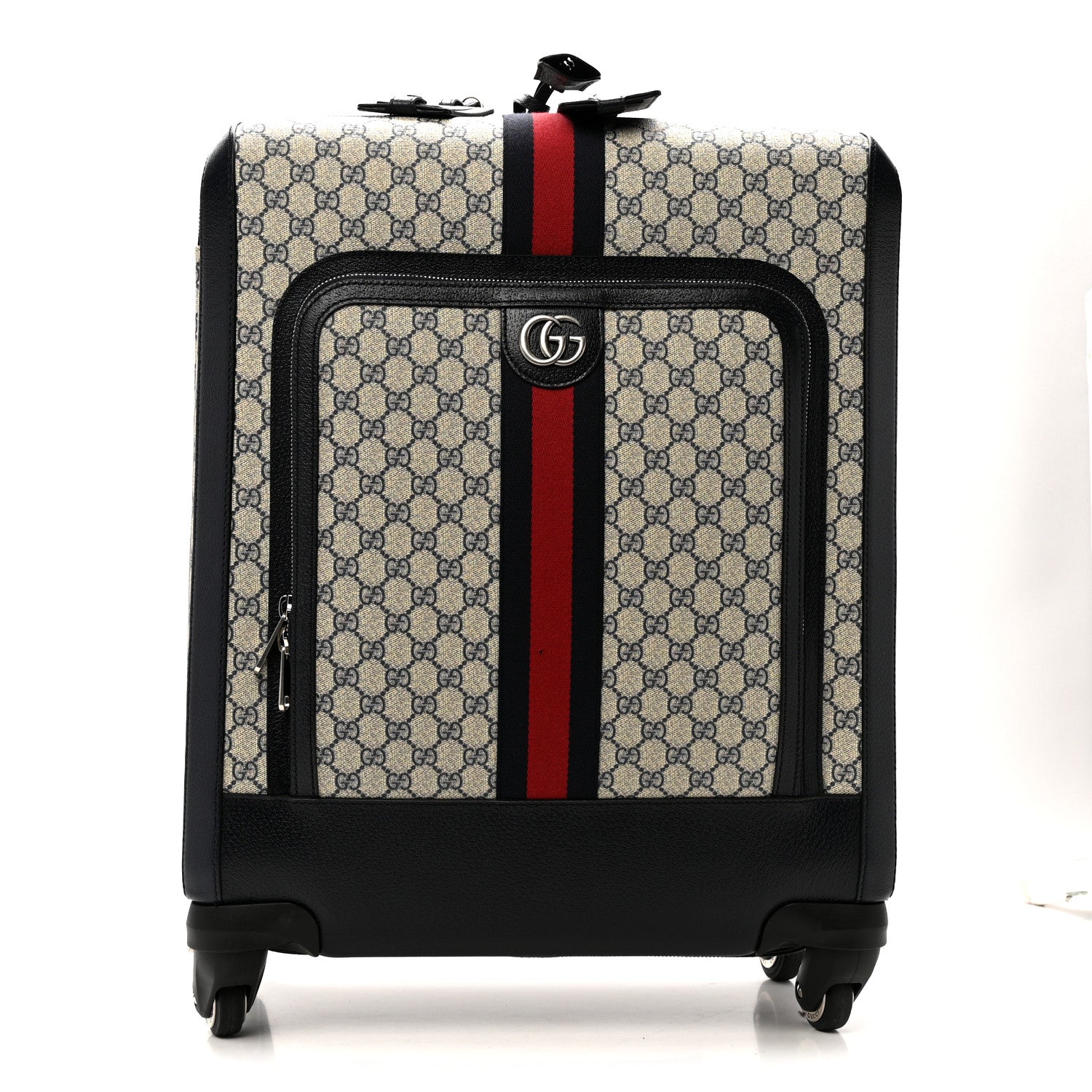 Gucci GG Supreme Monogram Textured Dollar Calfskin Web Savoy Cabin Plus Trolley Beige Blue 1 of 14