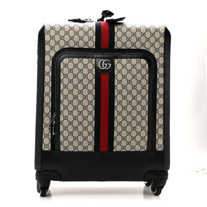 Gucci GG Supreme Monogram Textured Dollar Calfskin Web Savoy Cabin Plus Trolley Beige Blue 1 of 14