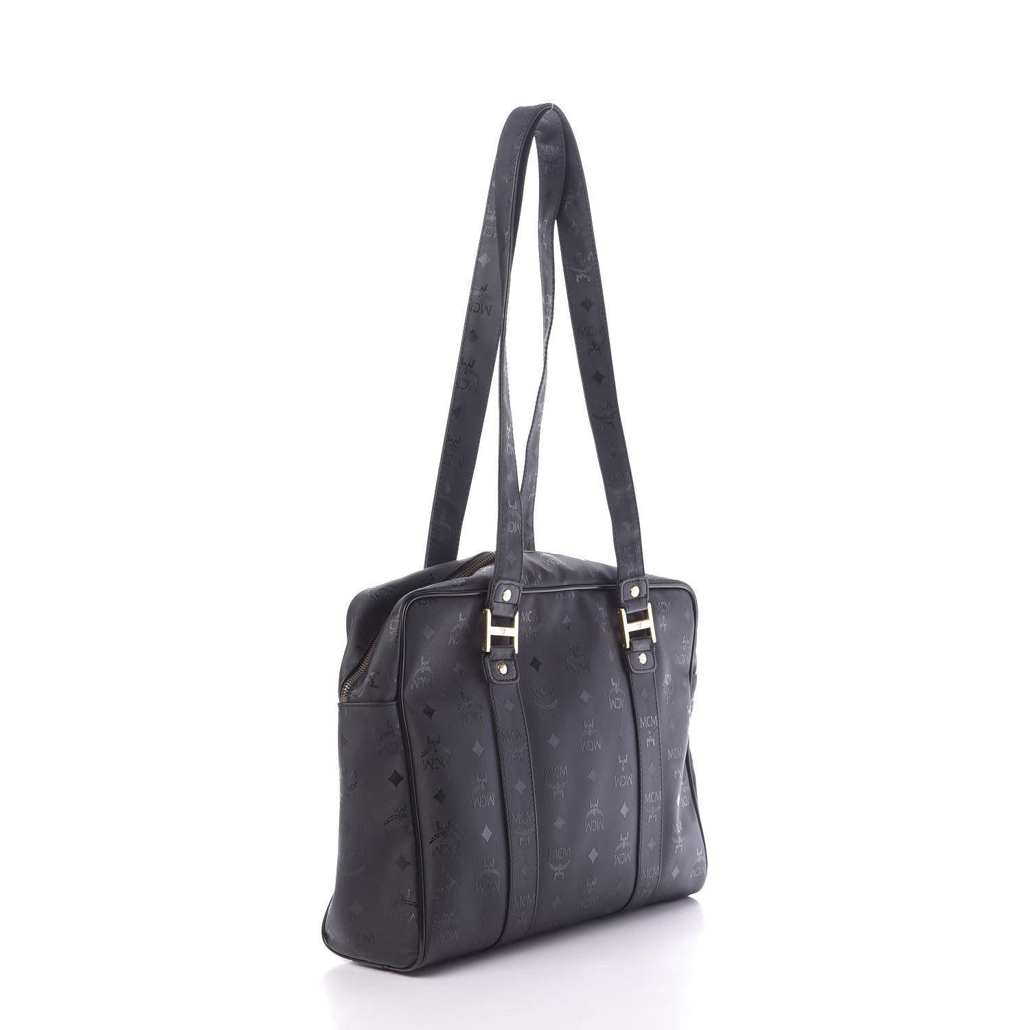 MCM Monogram Coated Canvas Tote Bag Black 3 of 12