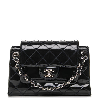 Chanel Patent Quilted Accordion Double Flap Navy Blue 1 of 8