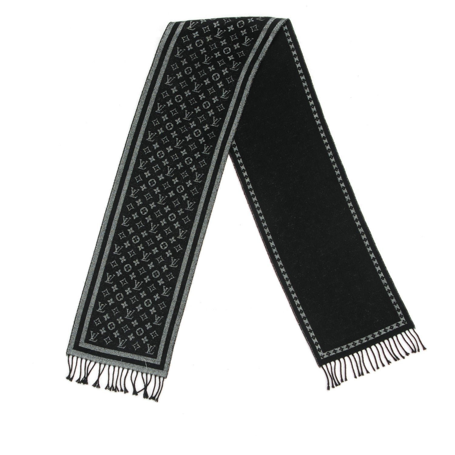 Louis Vuitton Wool Cashmere Lurex Monogram Scarf Black Silver 3 of 5