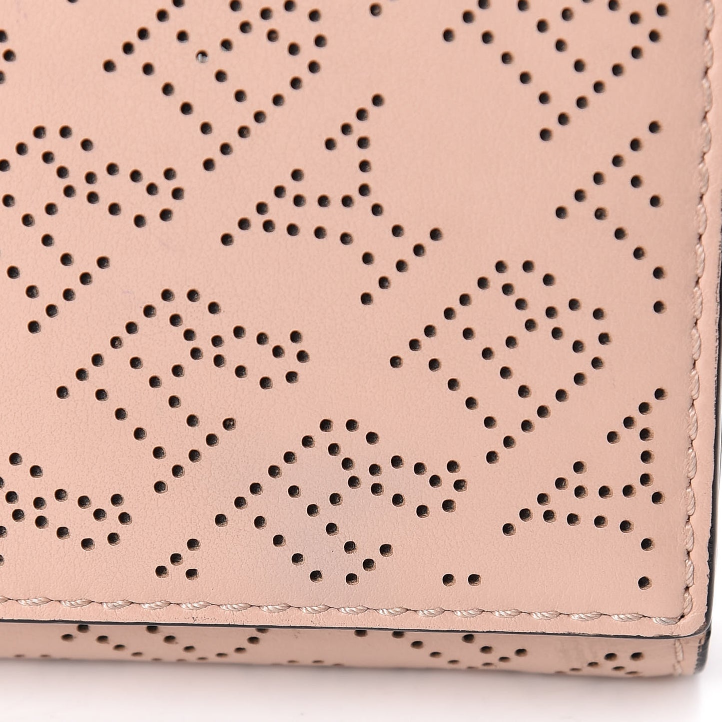 Calfskin Perforated Compact Wallet Pale Fawn Pink