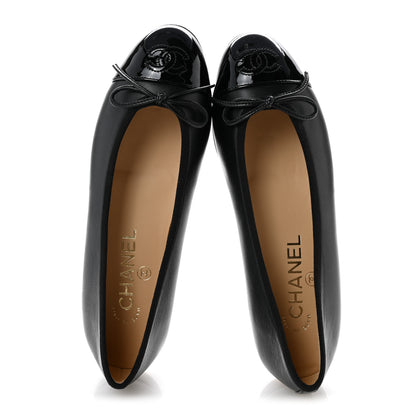 Chanel Lambskin Patent Cap Toe Ballerina Flats 36 Black 2 of 10