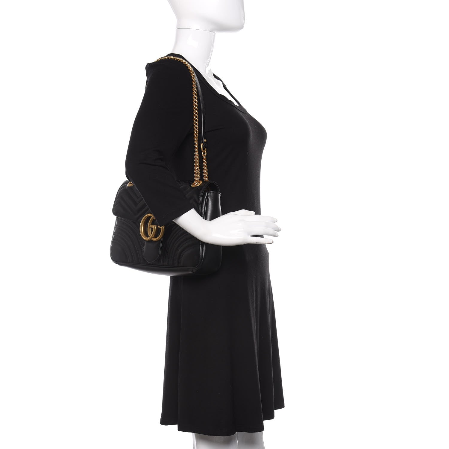 Gucci Calfskin Matelasse Medium GG Marmont Shoulder Bag Black 2 of 10